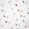 Introducing "Don't Bottle It Up - Emotion Potions," a monthly calendar featuring each date marked with a uniquely designed icon of a potion bottle, varying in color and style.