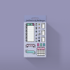 Image of the JOOD Planner Sticker Collection on a purple background. The sheet includes stickers of a notebook, checklists, calendar, weather icons, moons, stars, banners, flags, banners, and bookmarks. The packaging header reads "Just Ordinarily Odd Designs.