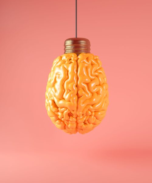 Creative concept: brain as lightbulb 3d rendering